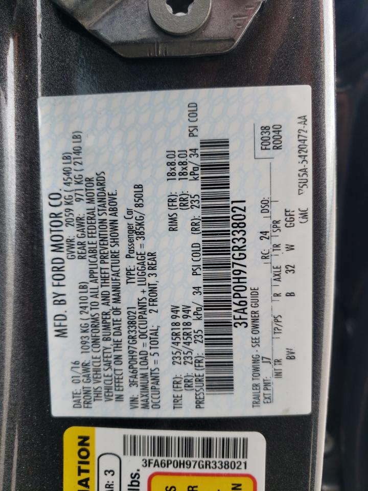 Photo 10 from auction – 2016 FORD FUSION SE with VIN 3FA6P0H97GR338021