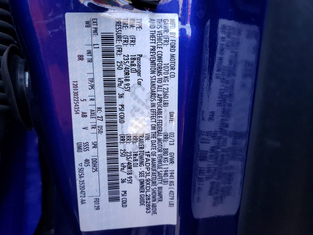 Photo 10 from auction – 2013 FORD FOCUS ST with VIN 1FADP3L9XDL282893
