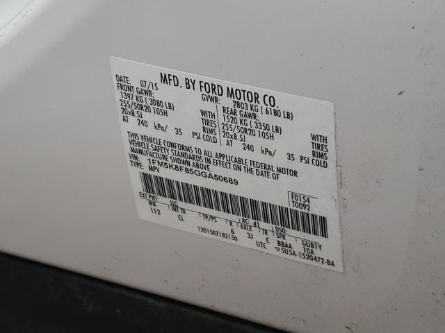 Photo 10 from auction – 2016 FORD EXPLORER L with VIN 1FM5K8F85GGA50689