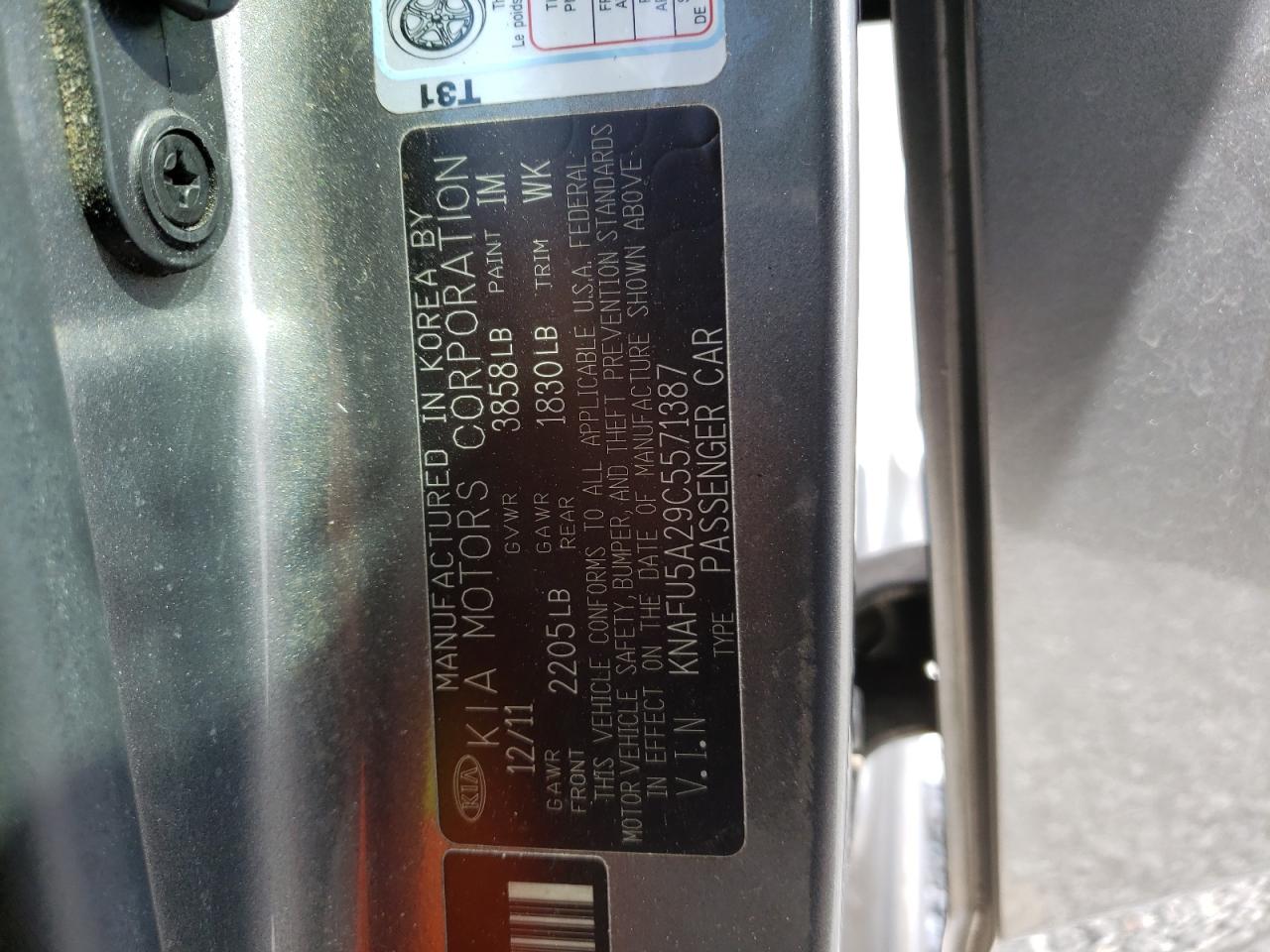Photo 10 from auction – 2012 KIA FORTE EX with VIN KNAFU5A29C5571387