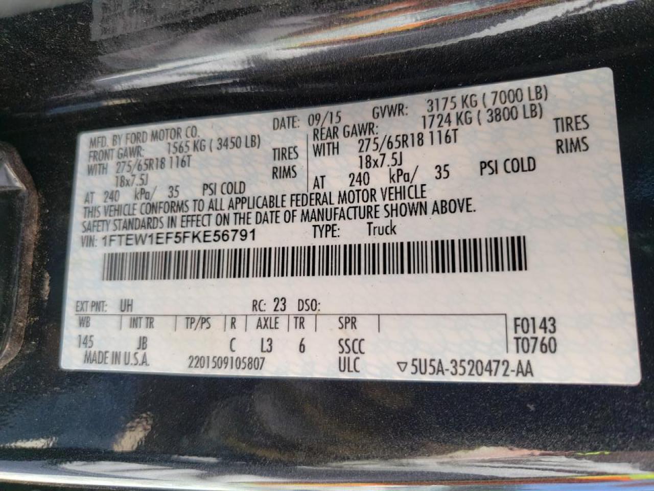 Photo 10 from auction – 2015 FORD F150 SUPER with VIN 1FTEW1EF5FKE56791