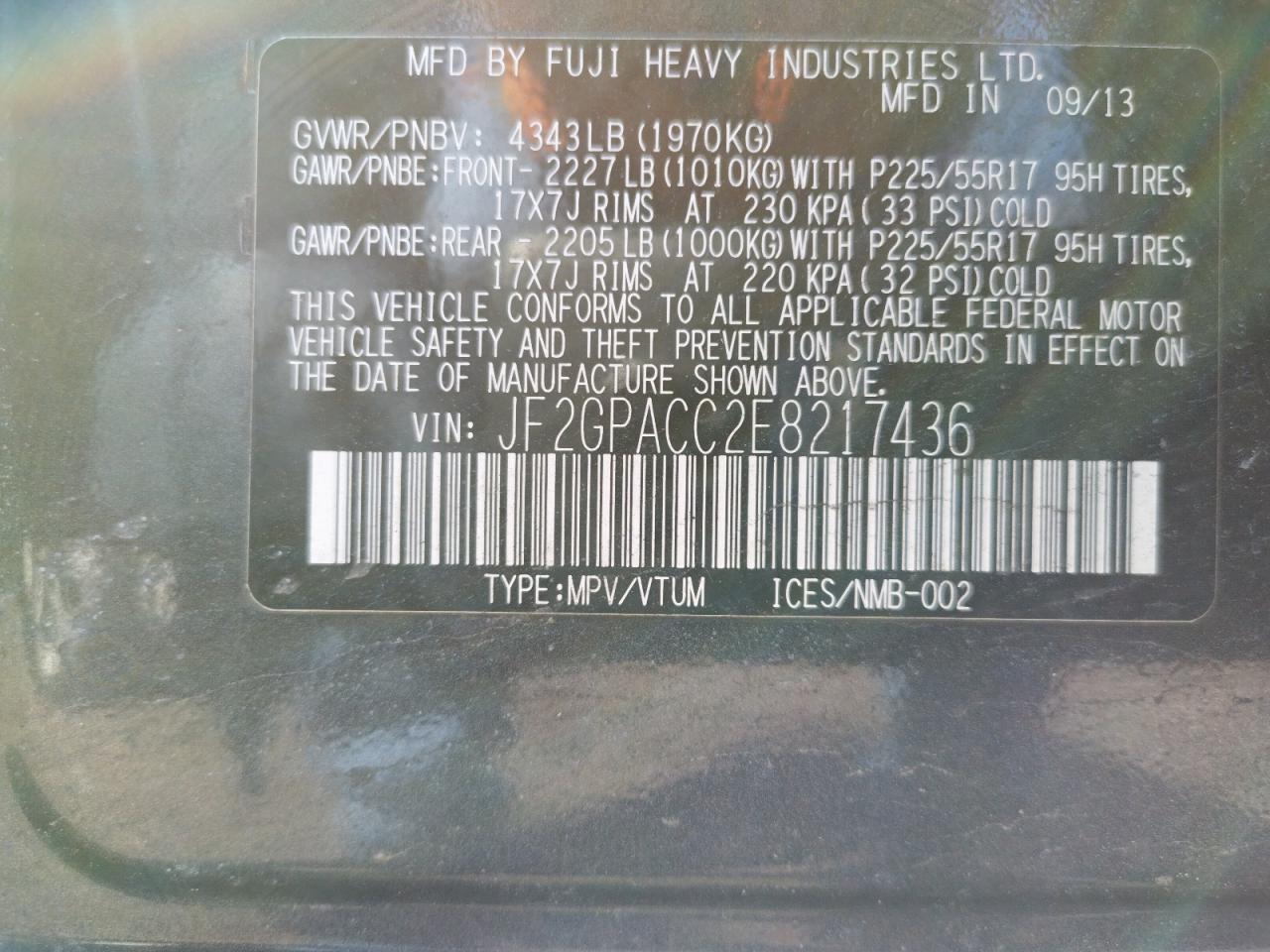 Photo 10 from auction – 2014 SUBARU XV CROSSTR with VIN JF2GPACC2E8217436