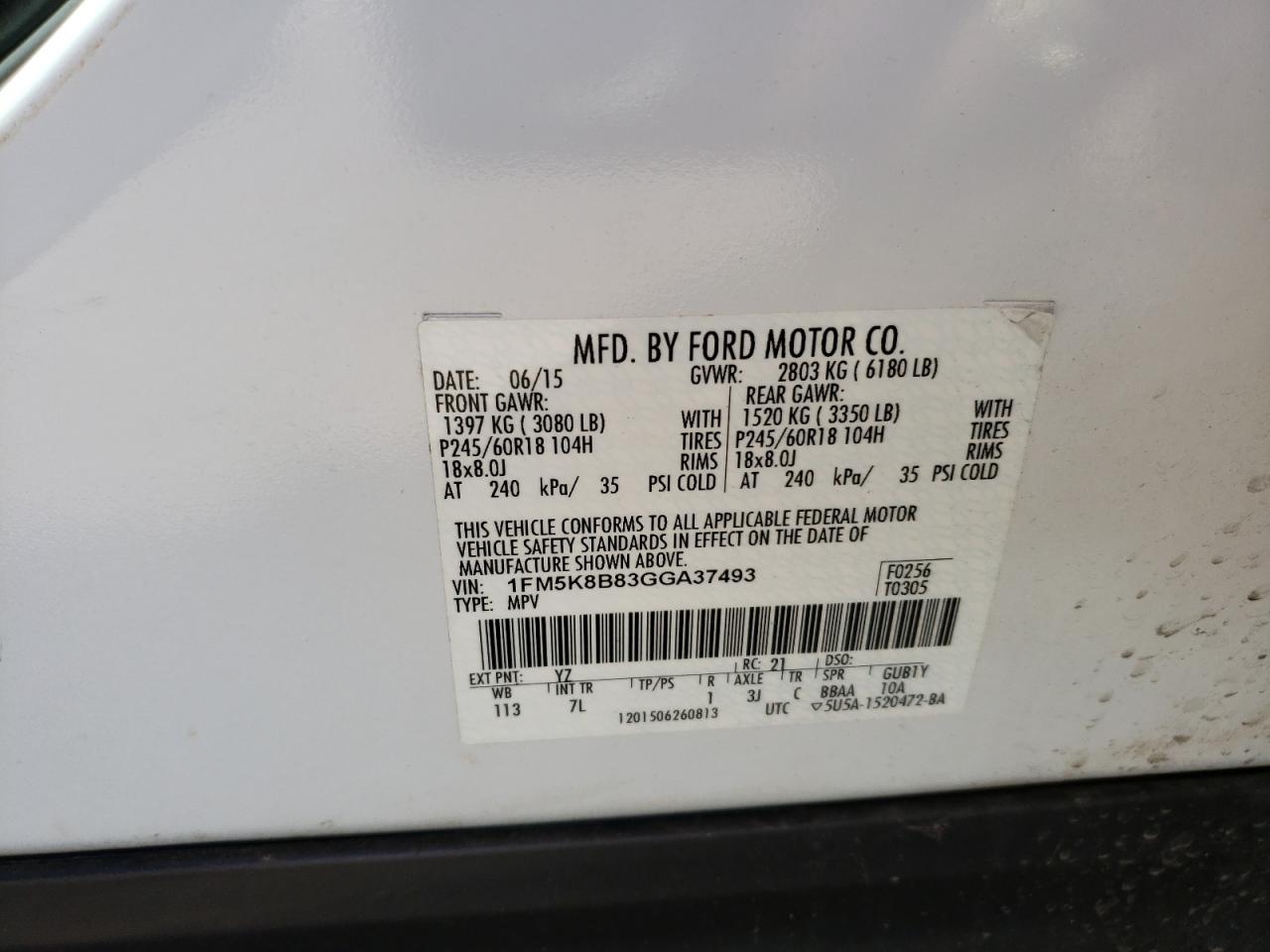 Photo 10 from auction – 2016 FORD EXPLORER with VIN 1FM5K8B83GGA37493