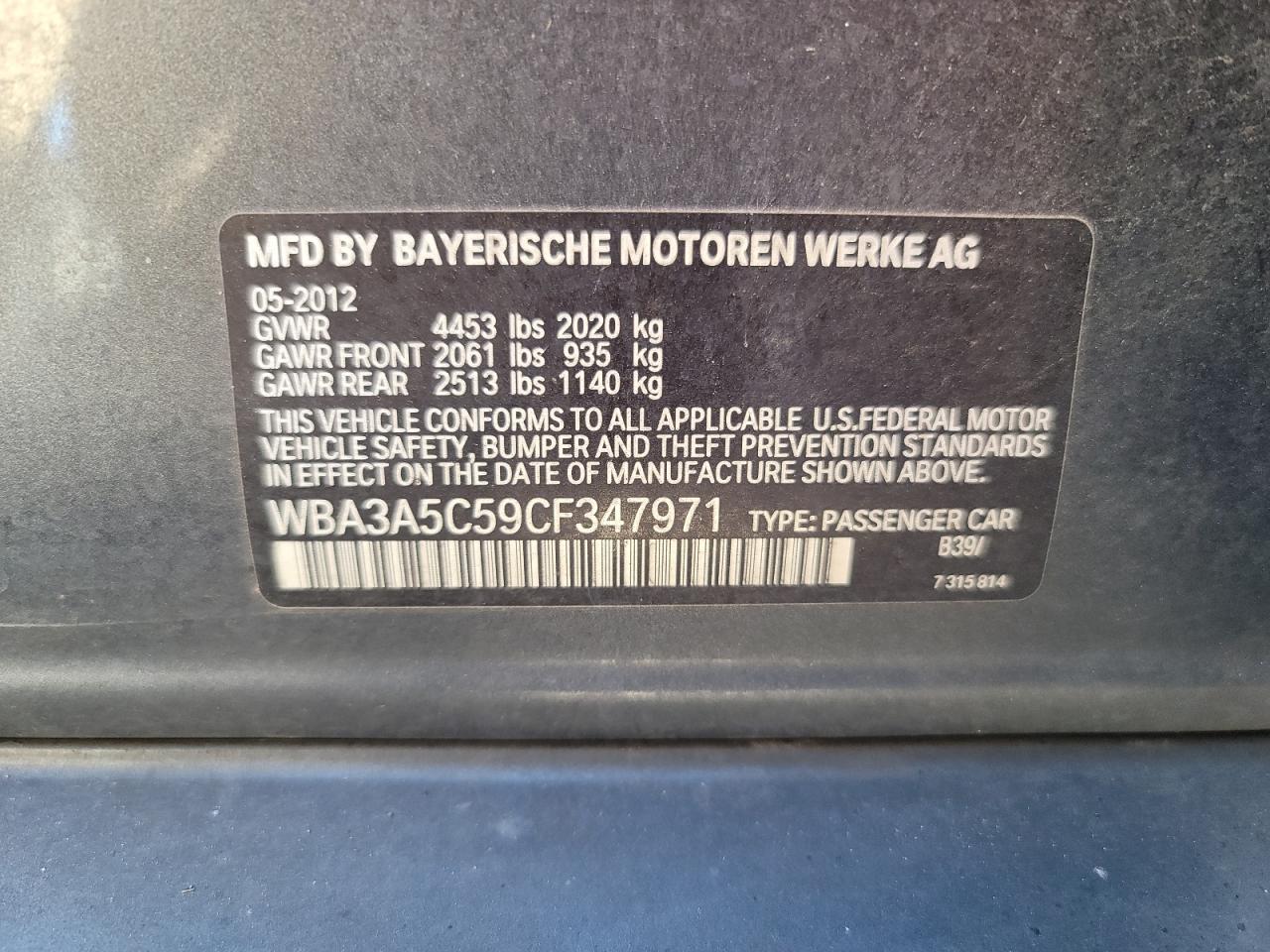 Photo 10 from auction – 2012 BMW 328 I with VIN WBA3A5C59CF347971