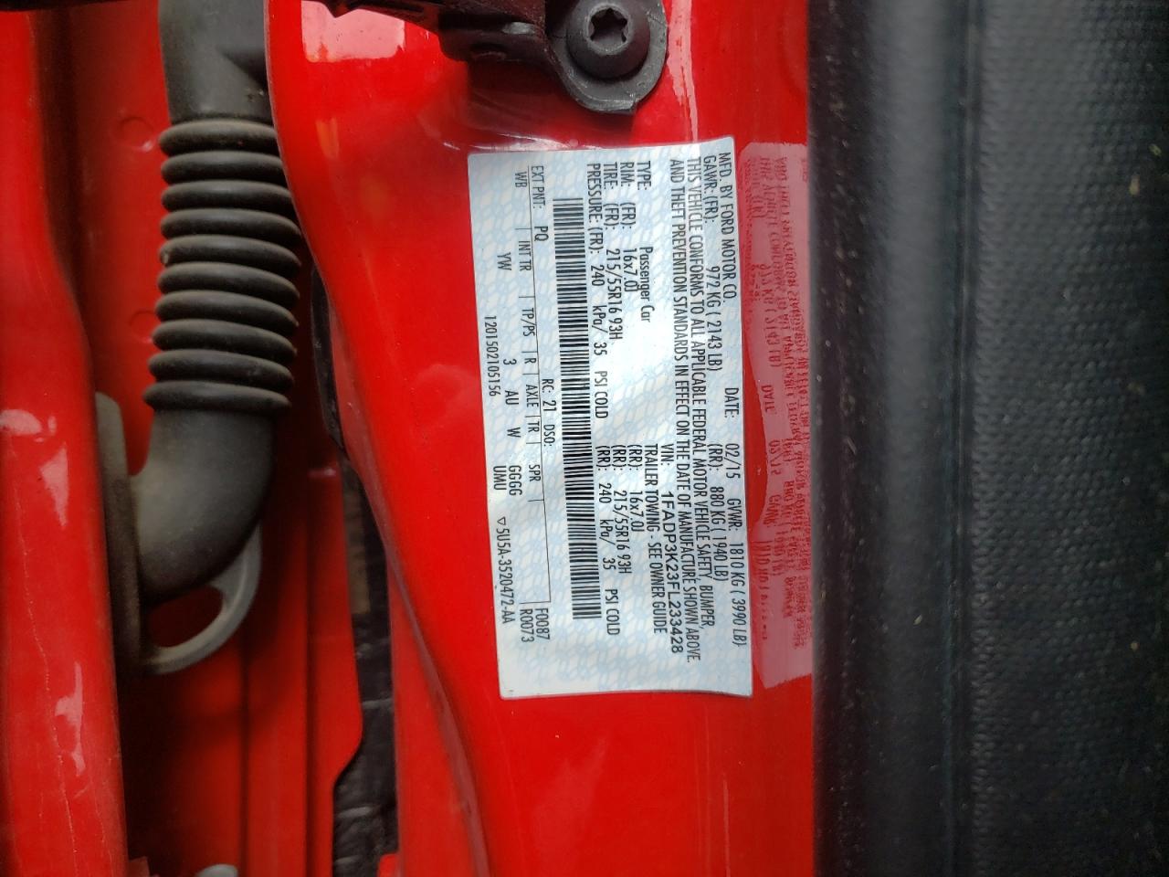 Photo 10 from auction – 2015 FORD FOCUS SE with VIN 1FADP3K23FL233428
