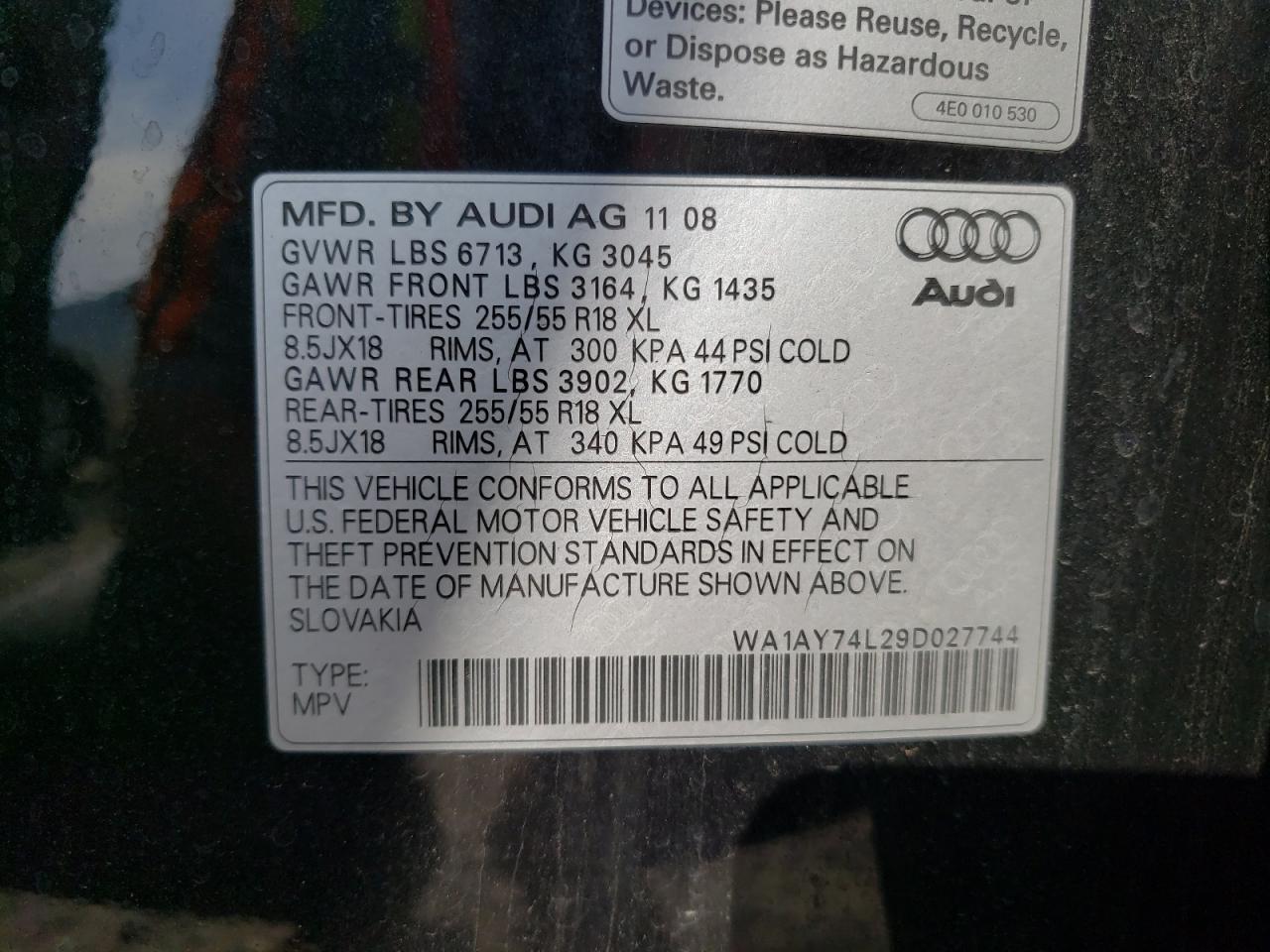 Photo 10 from auction – 2009 AUDI Q7 3.6 QUA with VIN WA1AY74L29D027744