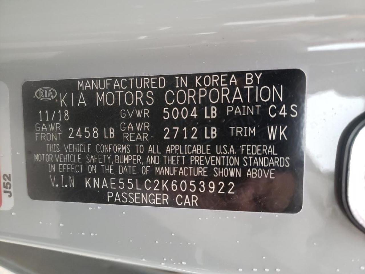 Photo 10 from auction – 2019 KIA STINGER GT with VIN KNAE55LC2K6053922