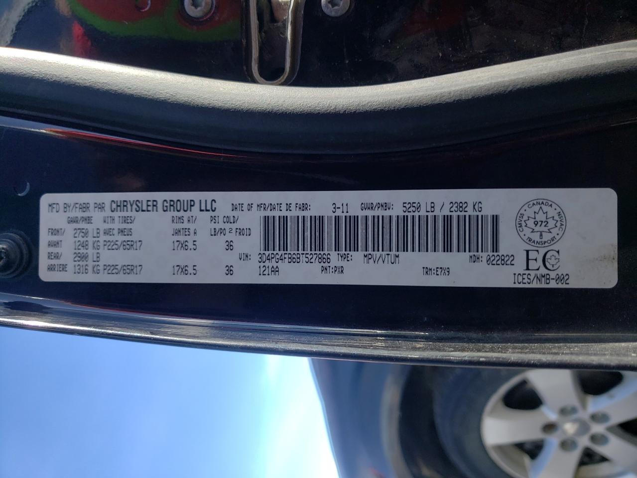 Photo 10 from auction – 2011 DODGE JOURNEY EX with VIN 3D4PG4FB6BT527866