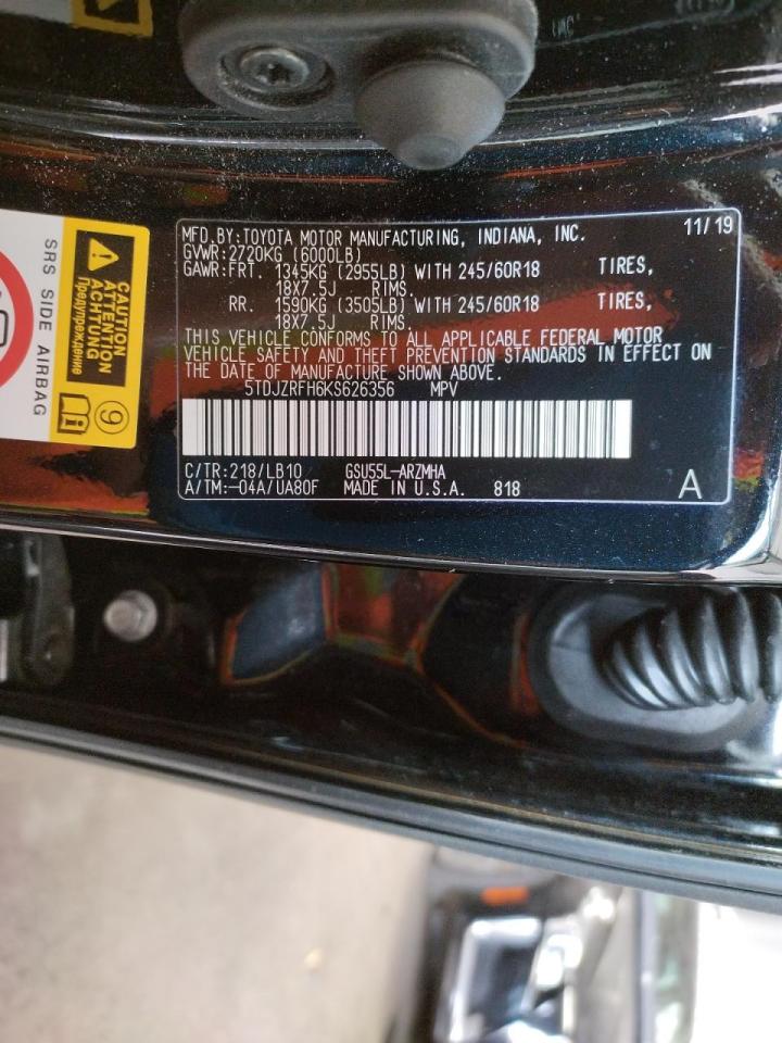 Photo 10 from auction – 2019 TOYOTA HIGHLANDER with VIN 5TDJZRFH6KS626356