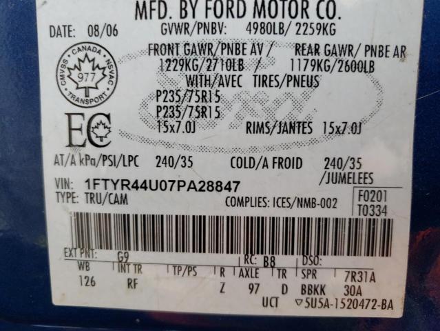 Photo 10 from auction – 2007 FORD RANGER SUP with VIN 1FTYR44U07PA28847