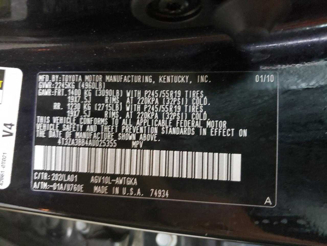 Photo 10 from auction – 2010 TOYOTA VENZA with VIN 4T3ZA3BB4AU025355