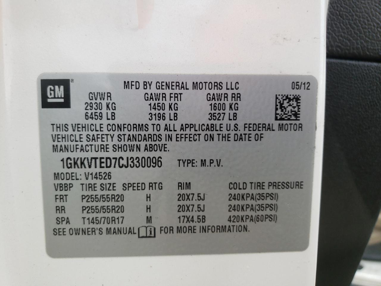 Photo 10 from auction – 2012 GMC ACADIA DEN with VIN 1GKKVTED7CJ330096