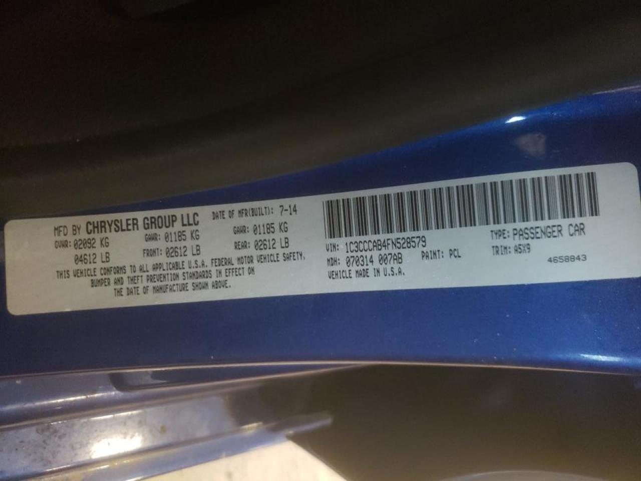 Photo 10 from auction – 2015 CHRYSLER 200 LIMITE with VIN 1C3CCCAB4FN528579