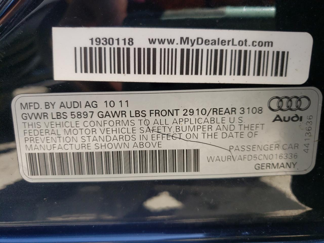 صورة رقم 10 من المزاد - 2012 AUDI A8 L QUATT مع VIN WAURVAFD5CN016336