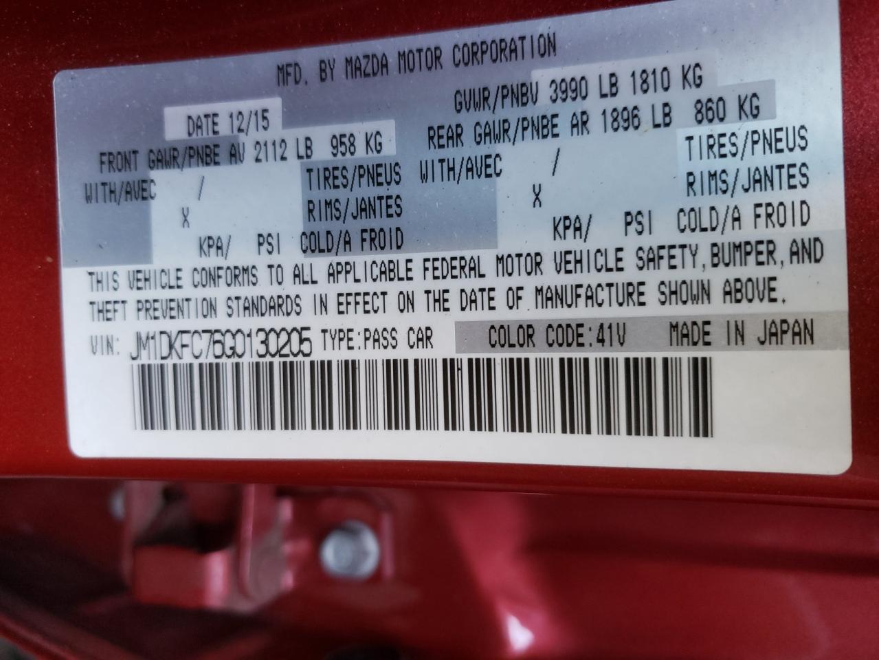 Photo 10 from auction – 2016 MAZDA CX-3 TOURI with VIN JM1DKFC76G0130205