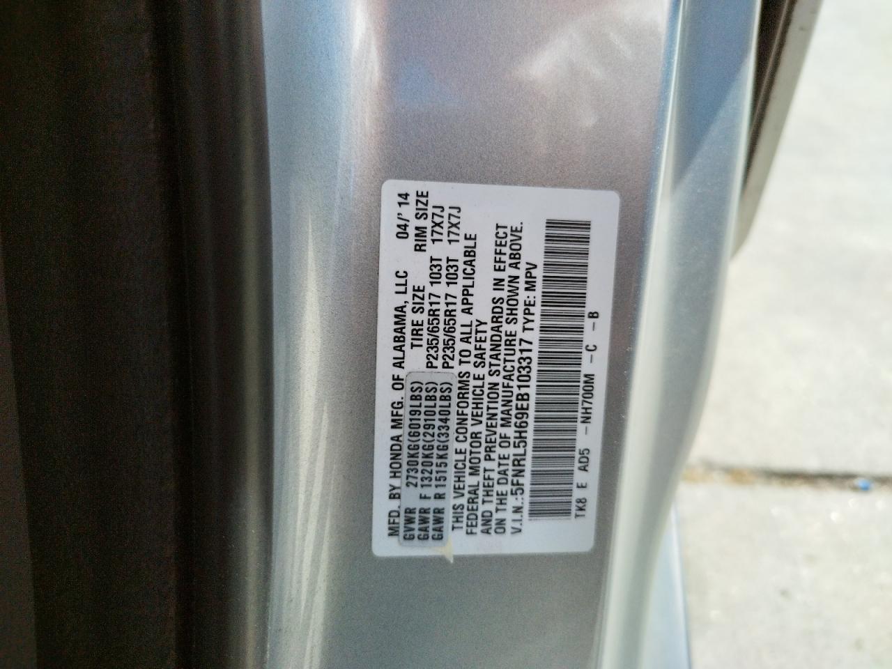 Photo 10 from auction – 2014 HONDA ODYSSEY EX with VIN 5FNRL5H69EB103317