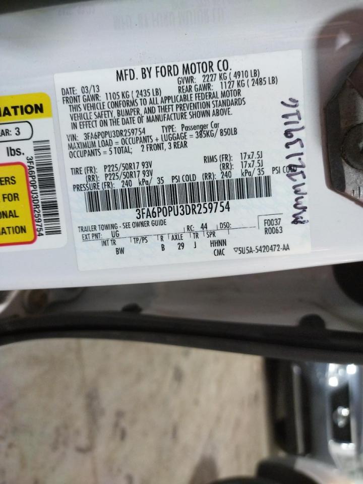 Photo 10 from auction – 2013 FORD FUSION SE with VIN 3FA6P0PU3DR259754