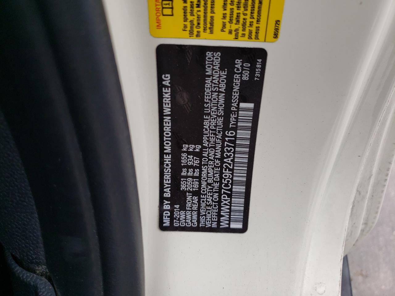 Photo 10 from auction – 2015 MINI COOPER S with VIN WMWXP7C59F2A33716