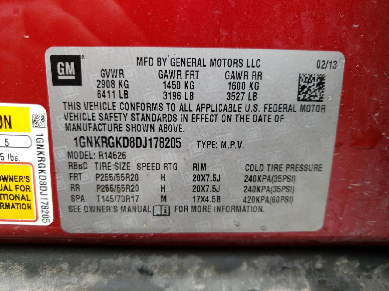 Photo 10 from auction – 2013 CHEVROLET TRAVERSE L with VIN 1GNKRGKD8DJ178205