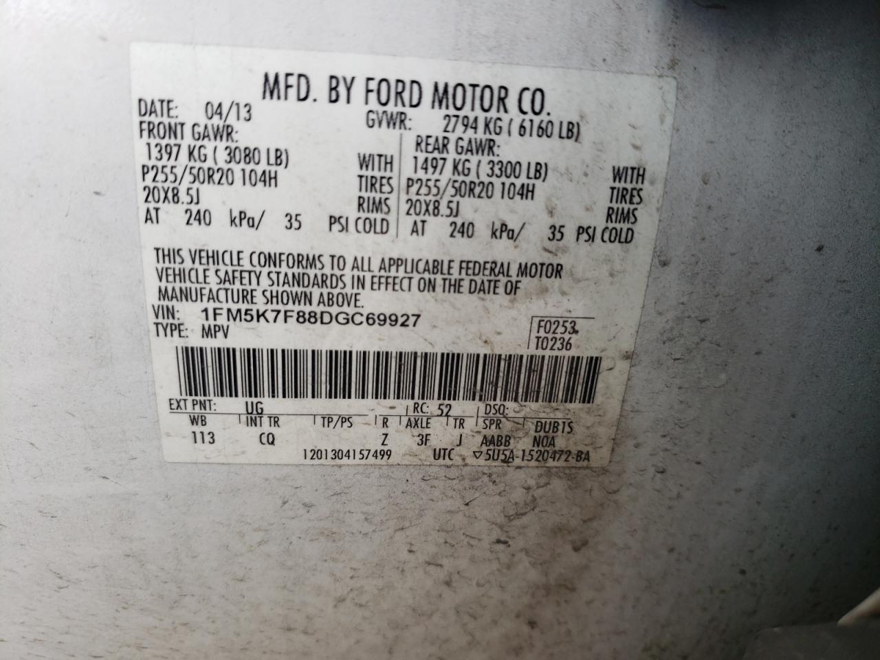 Zdjęcie 10 z aukcji – 2013 FORD EXPLORER L z VIN 1FM5K7F88DGC69927