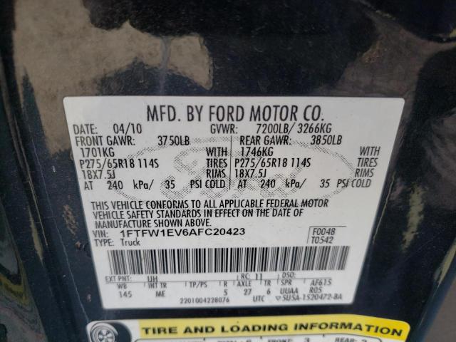 Photo 10 from auction – 2010 FORD F150 SUPER with VIN 1FTFW1EV6AFC20423