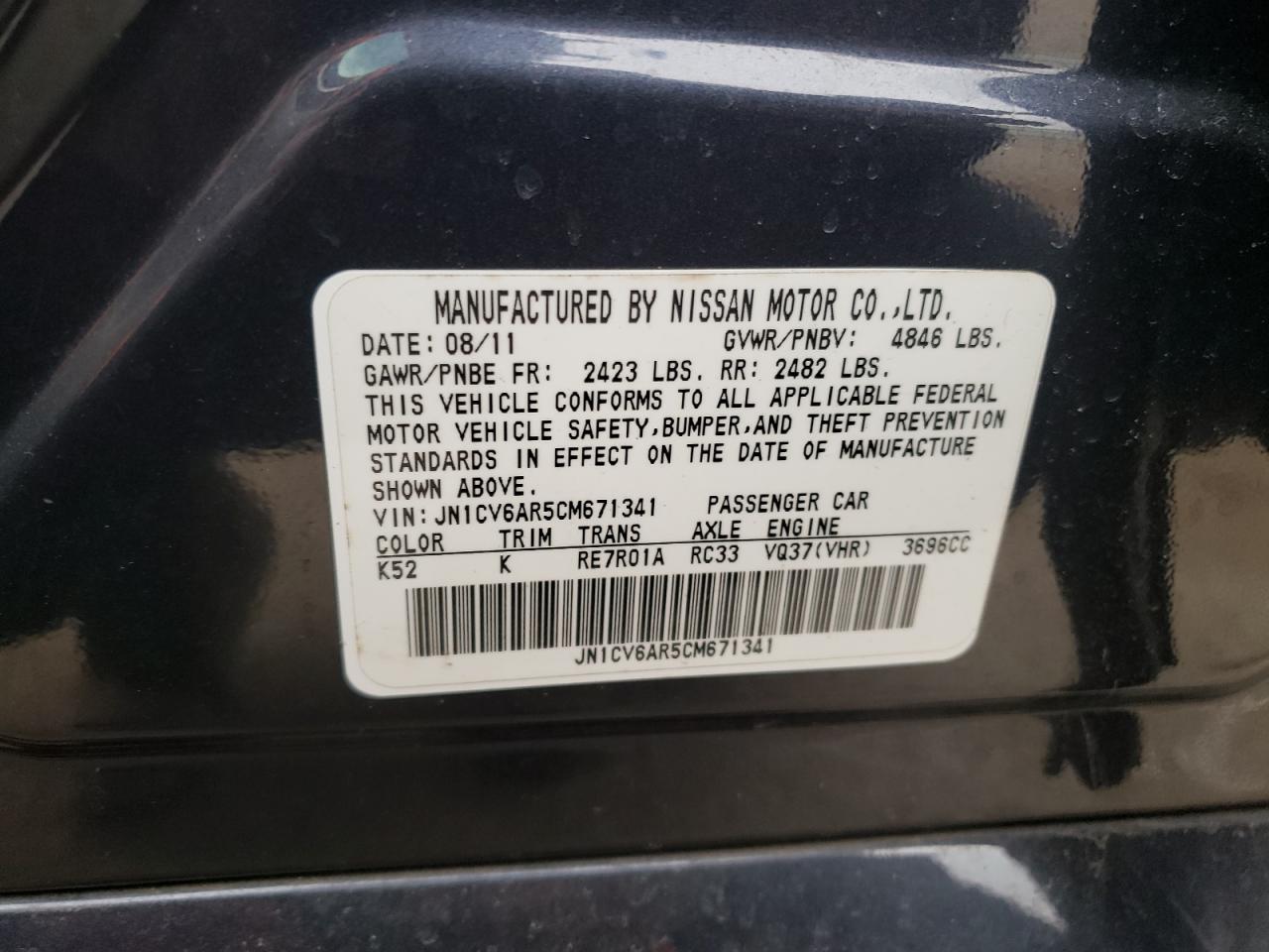 Photo 10 from auction – 2012 INFINITI G37 with VIN JN1CV6AR5CM671341