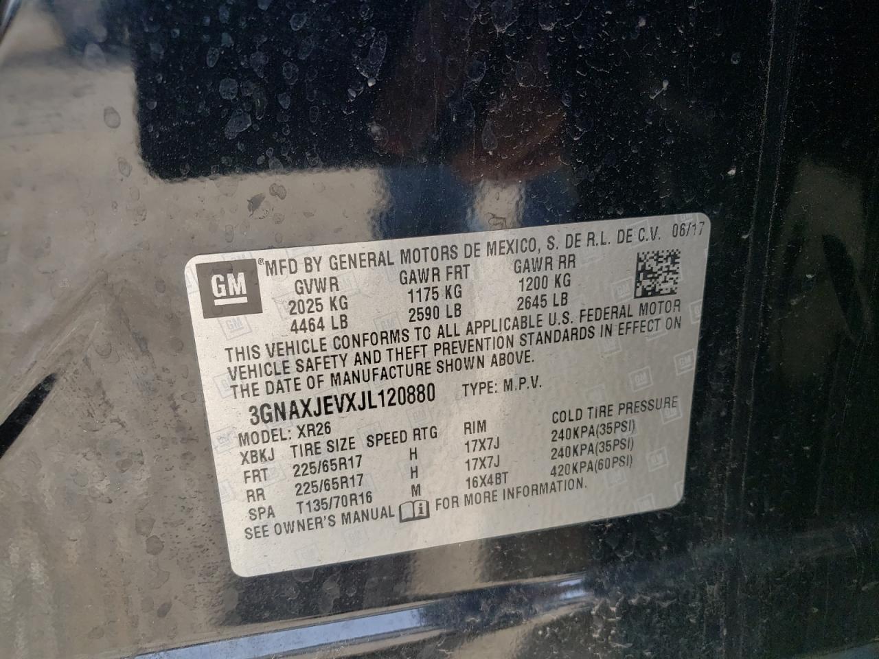 Photo 10 from auction – 2018 CHEVROLET EQUINOX LT with VIN 3GNAXJEVXJL120880