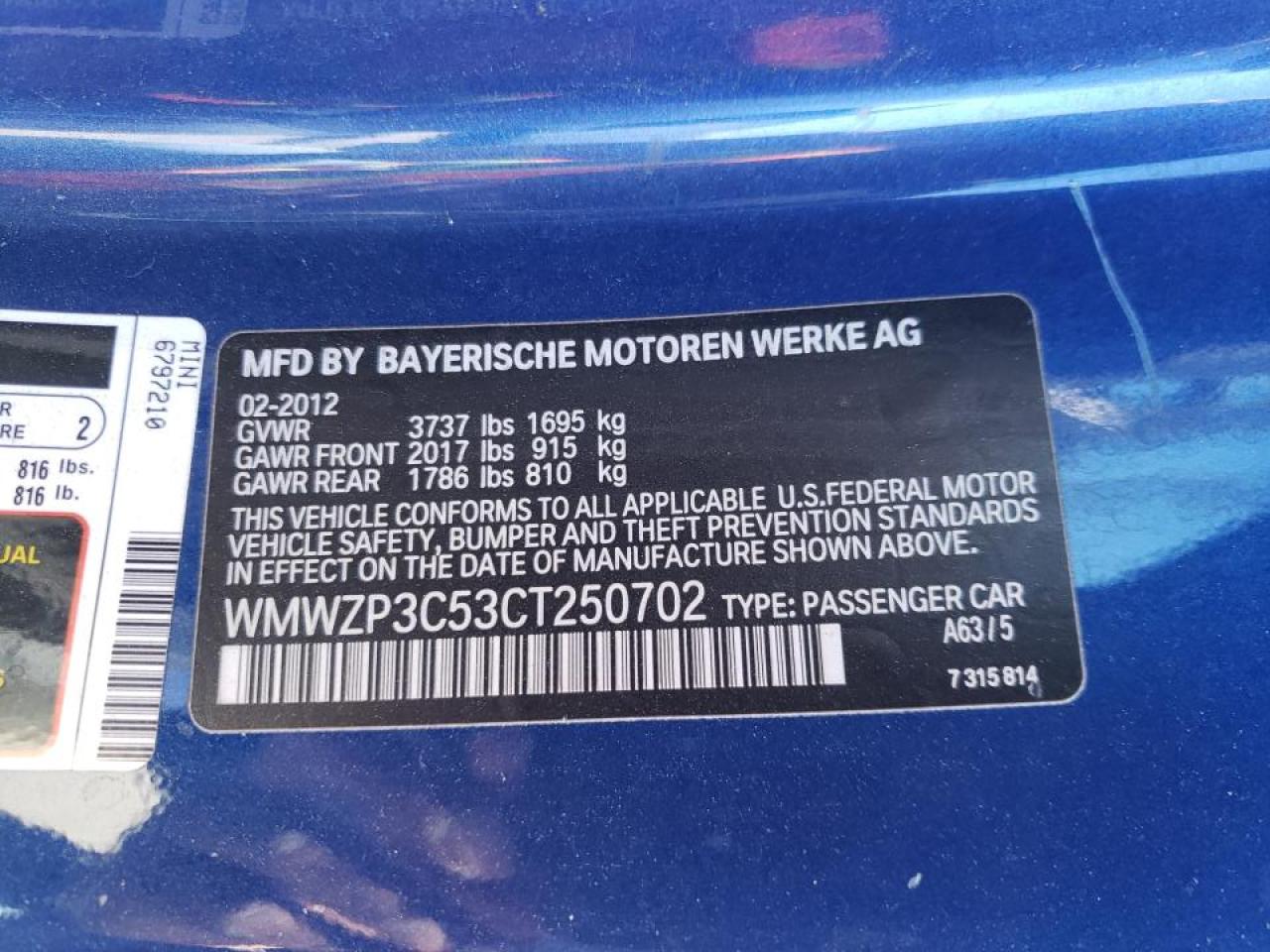 Photo 10 from auction – 2012 MINI COOPER S with VIN WMWZP3C53CT250702