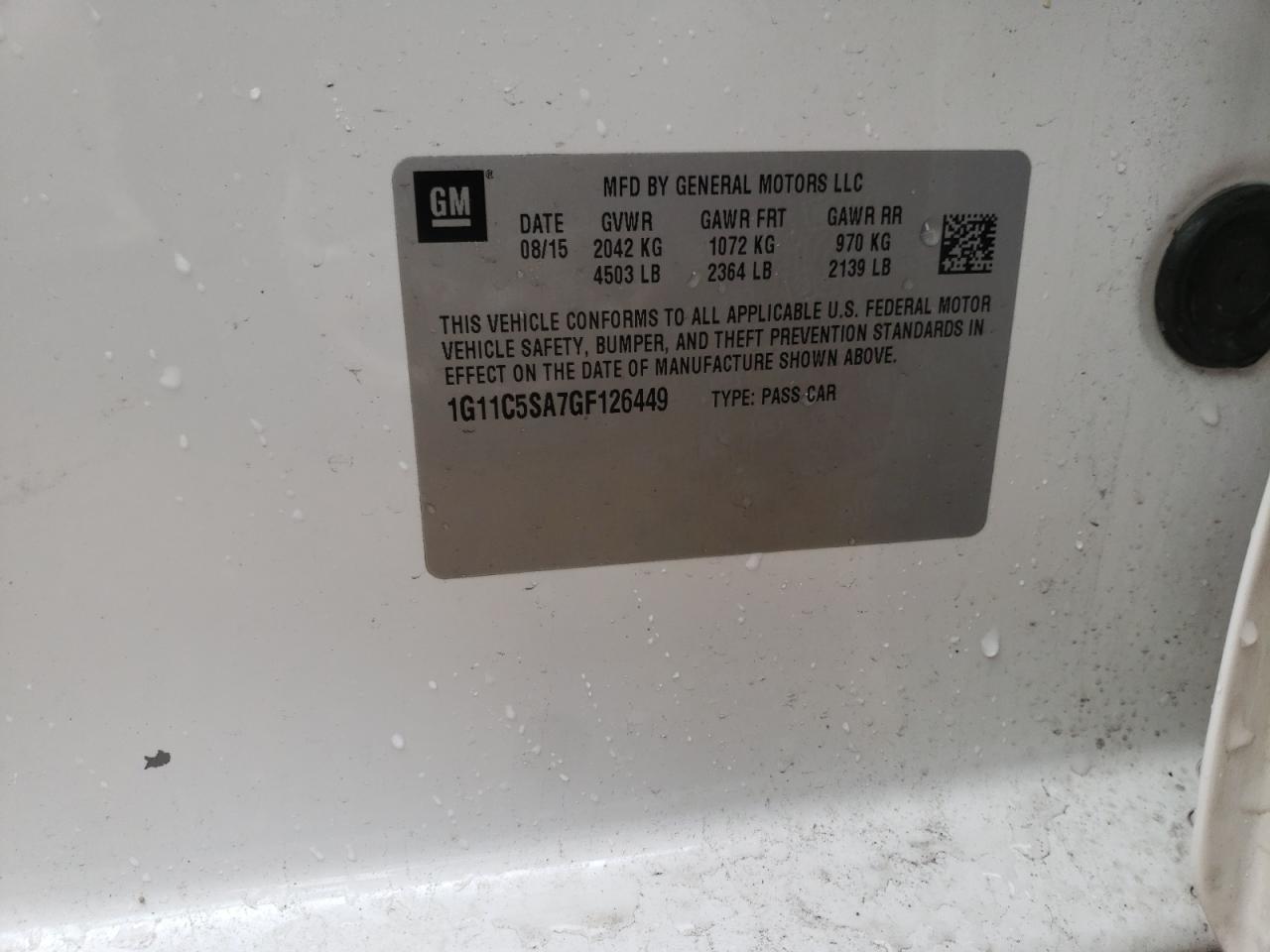 Photo 10 from auction – 2016 CHEVROLET MALIBU LIM with VIN 1G11C5SA7GF126449