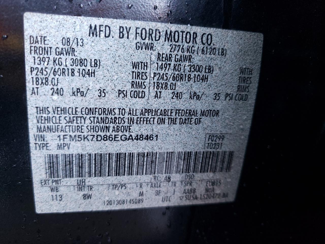 Photo 10 from auction – 2014 FORD EXPLORER X with VIN 1FM5K7D86EGA48461