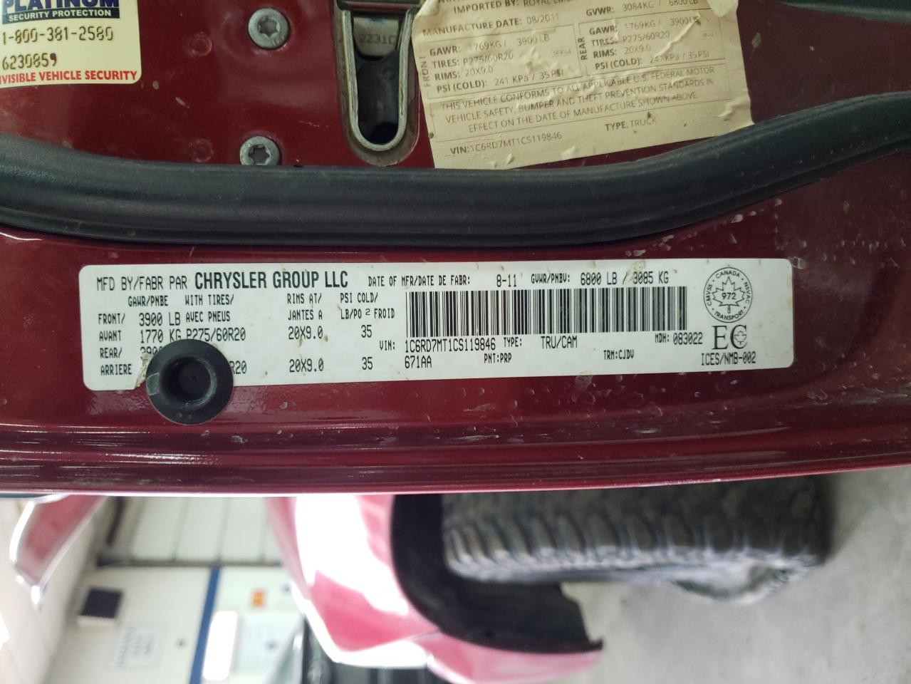 Photo 10 from auction – 2012 DODGE RAM 1500 S with VIN 1C6RD7MT1CS119846