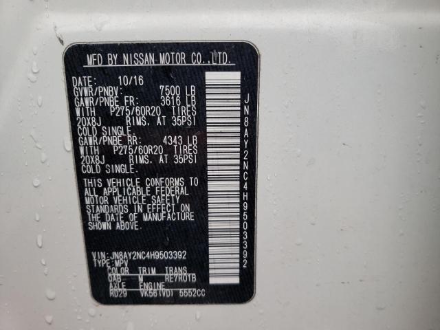 Photo 10 from auction – 2017 NISSAN ARMADA SV with VIN JN8AY2NC4H9503392