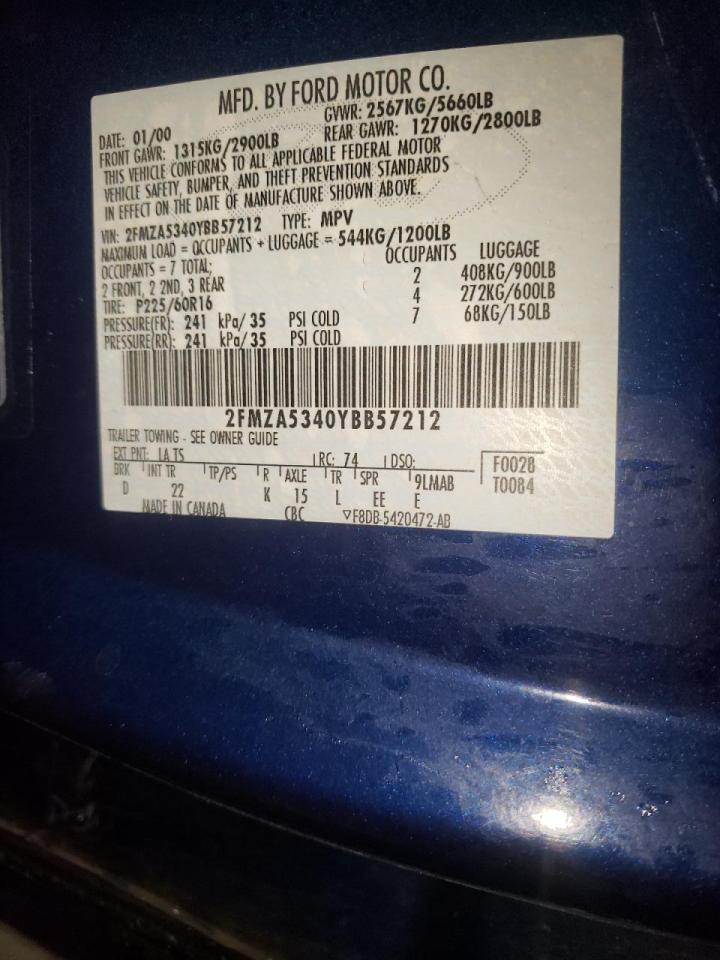 Photo 10 from auction – 2000 FORD WINDSTAR S with VIN 2FMZA5340YBB57212