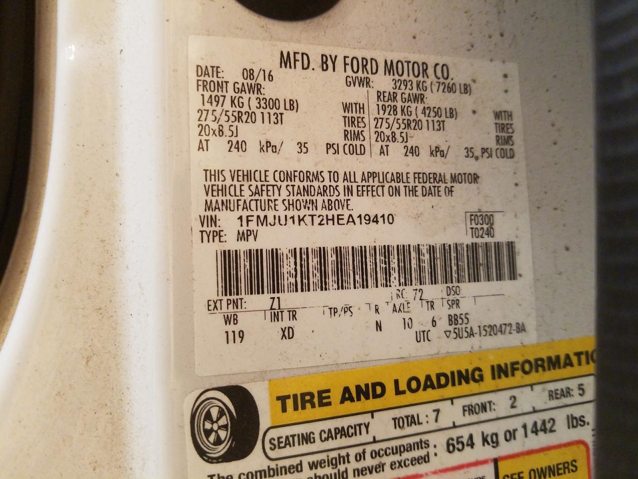 Photo 10 from auction – 2017 FORD EXPEDITION with VIN 1FMJU1KT2HEA19410