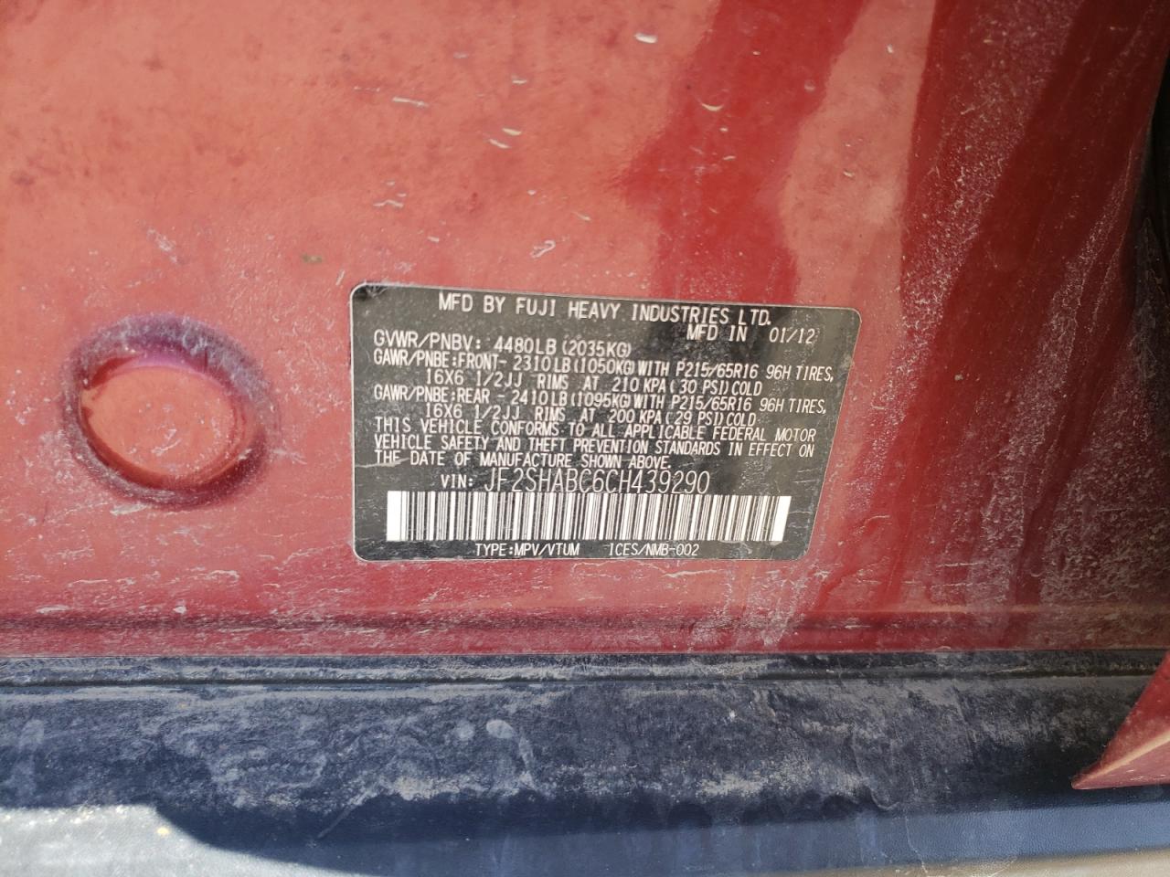 Photo 10 from auction – 2012 SUBARU FORESTER 2 with VIN JF2SHABC6CH439290