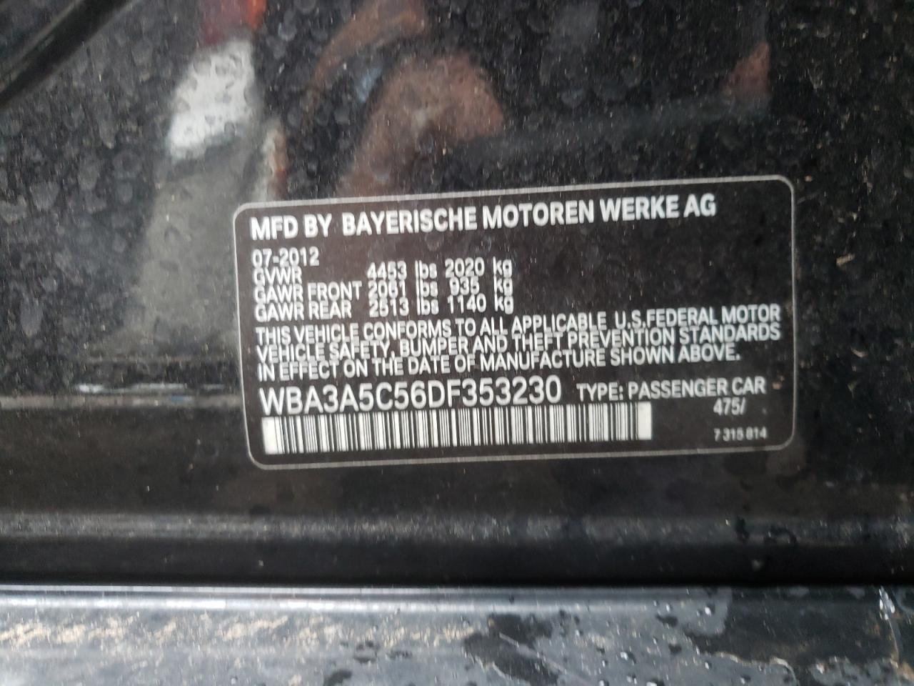 Photo 10 from auction – 2013 BMW 328 I with VIN WBA3A5C56DF353230