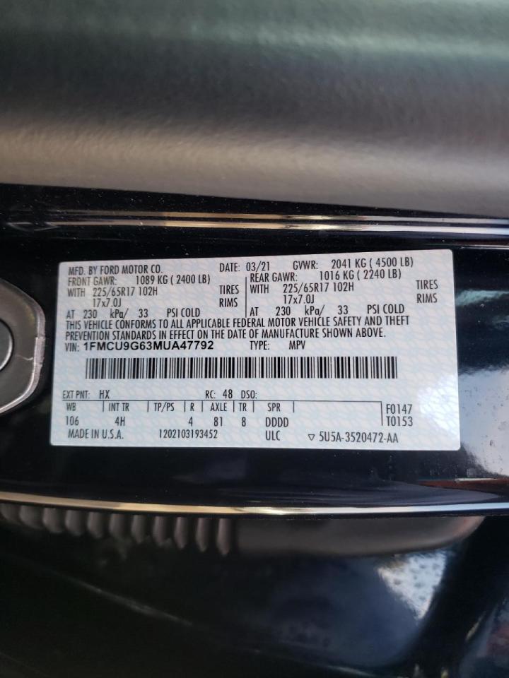 Photo 10 from auction – 2021 FORD ESCAPE SE with VIN 1FMCU9G63MUA47792