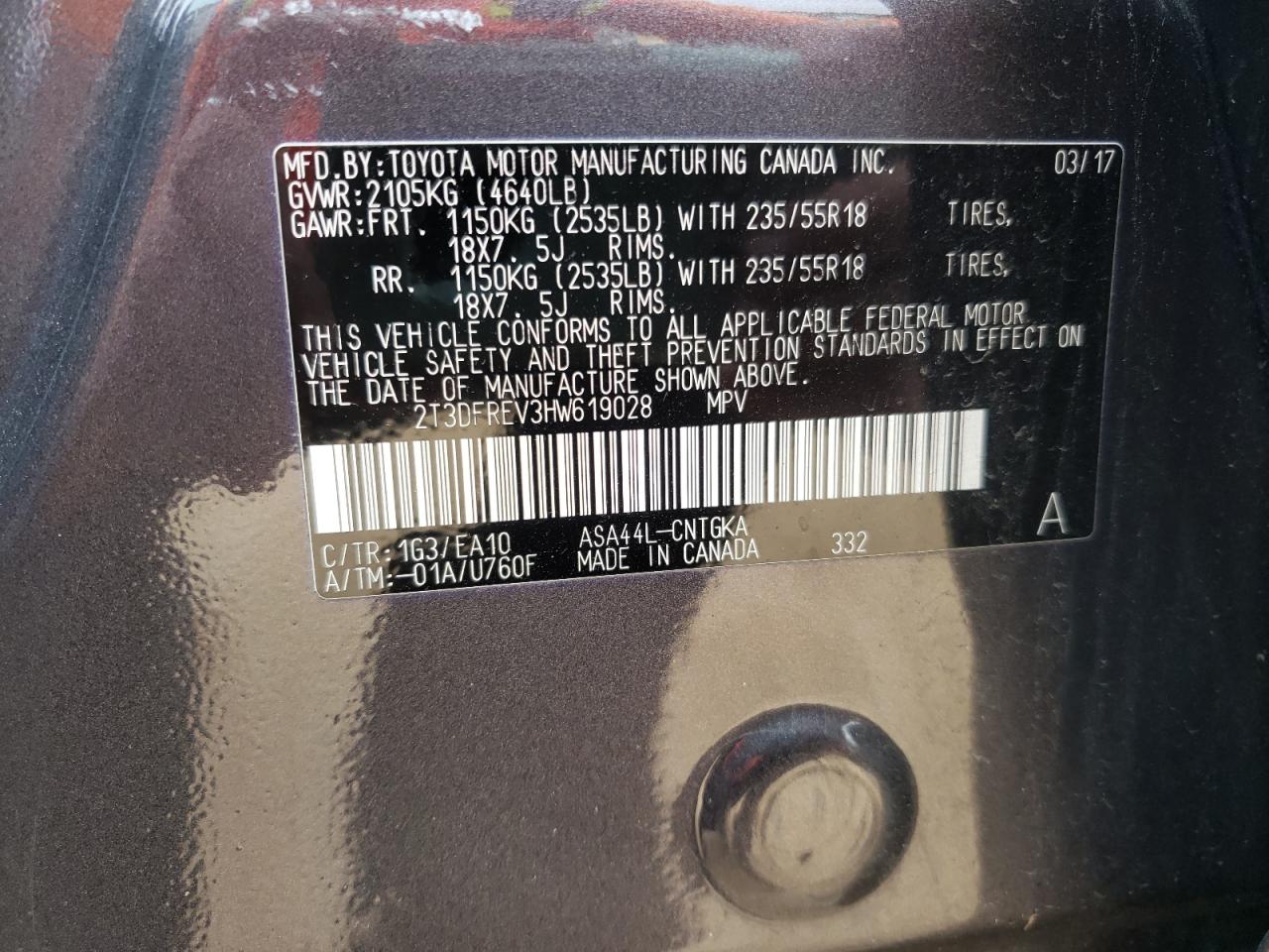 Photo 10 from auction – 2017 TOYOTA RAV4 LIMIT with VIN 2T3DFREV3HW619028