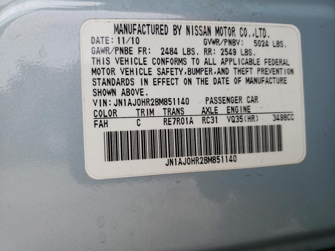 Photo 10 from auction – 2011 INFINITI EX35 BASE with VIN JN1AJ0HR2BM851140