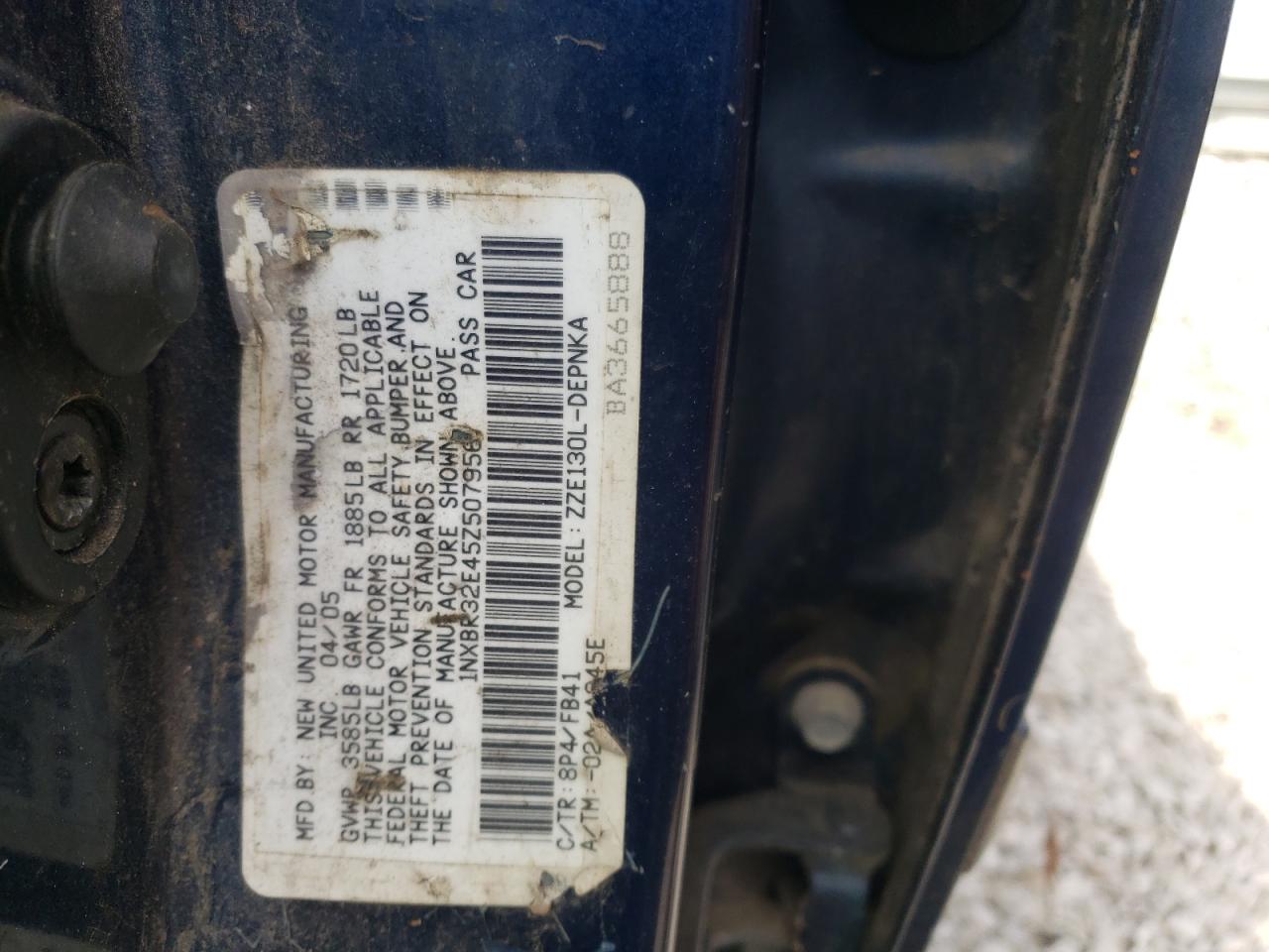 Photo 10 from auction – 2005 TOYOTA COROLLA CE with VIN 1NXBR32E45Z507956