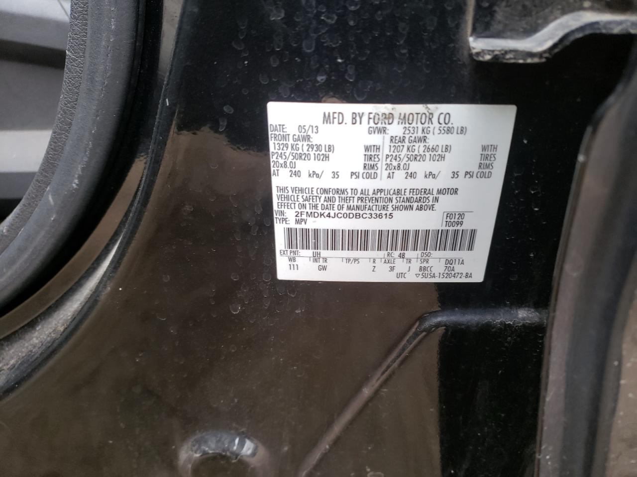 Photo 10 from auction – 2013 FORD EDGE SEL with VIN 2FMDK4JC0DBC33615