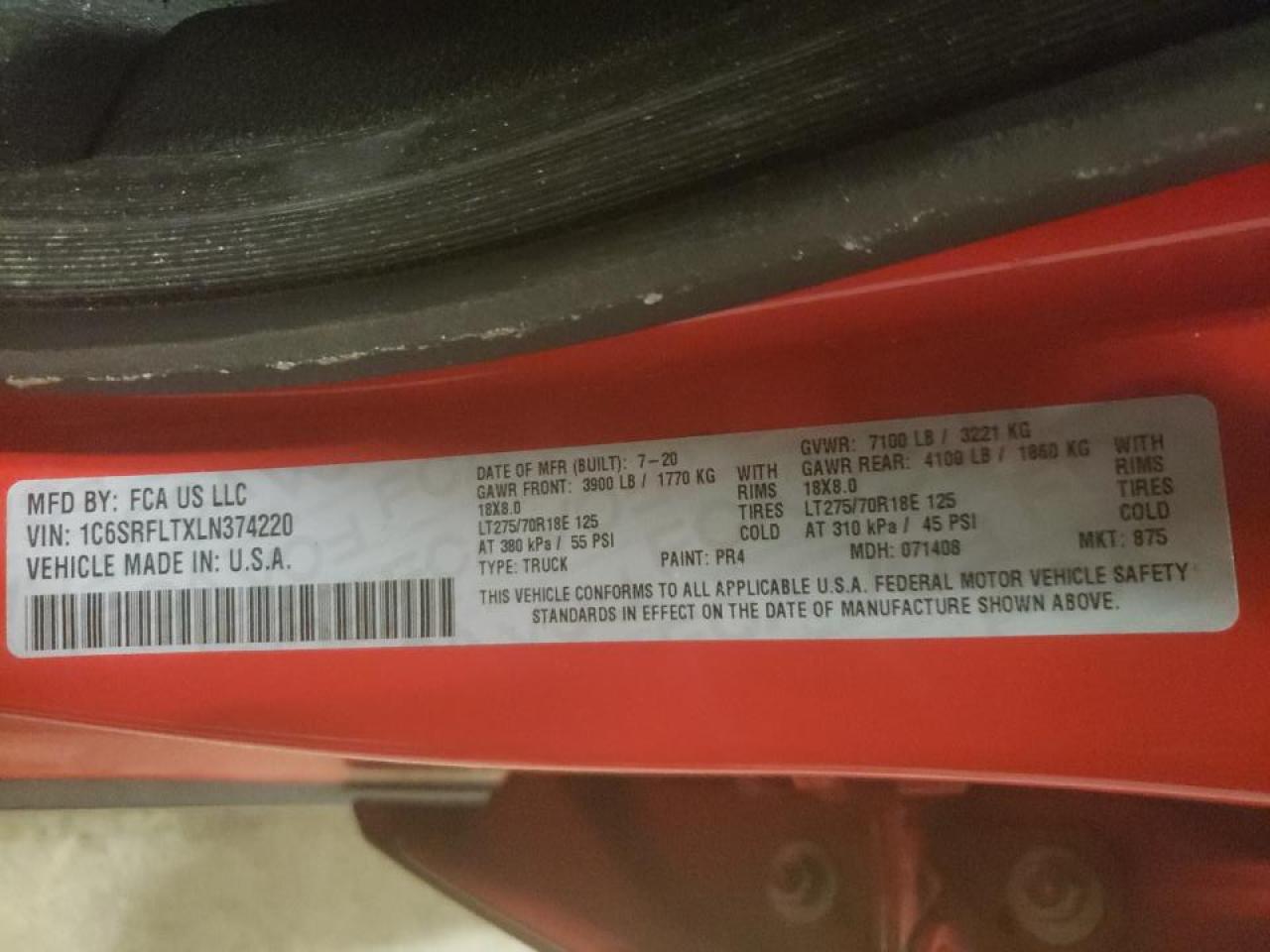 Photo 10 from auction – 2020 RAM 1500 REBEL with VIN 1C6SRFLTXLN374220