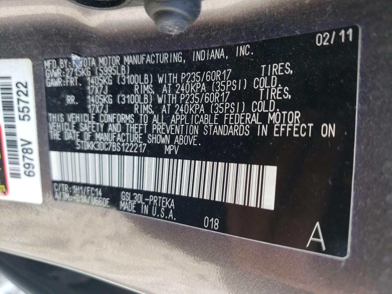 Photo 10 from auction – 2011 TOYOTA SIENNA LE with VIN 5TDKK3DC7BS122217