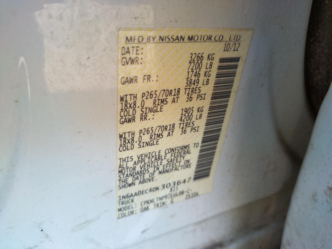 Photo 10 from auction – 2013 NISSAN TITAN S with VIN 1N6AA0EC4DN303647