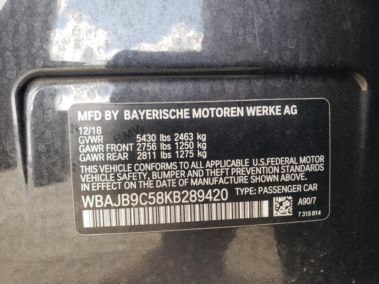 Photo 10 from auction – 2019 BMW M550XI with VIN WBAJB9C58KB289420
