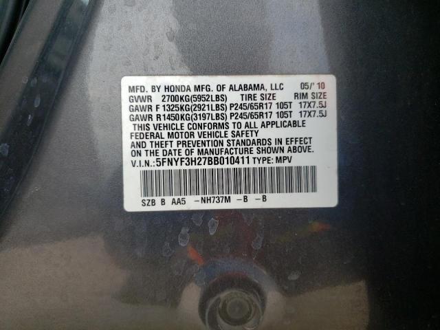 Photo 10 from auction – 2011 HONDA PILOT LX with VIN 5FNYF3H27BB010411