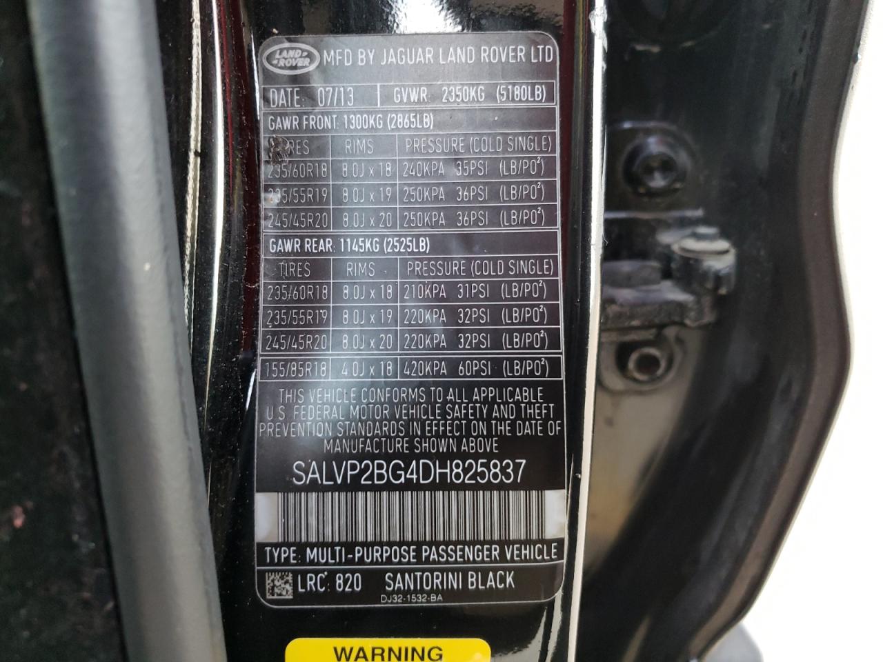 Photo 10 from auction – 2013 LAND ROVER RANGE ROVE with VIN SALVP2BG4DH825837