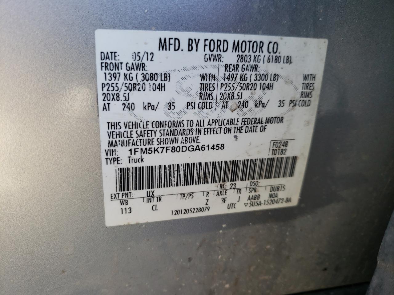 Photo 10 from auction – 2013 FORD EXPLORER L with VIN 1FM5K7F80DGA61458