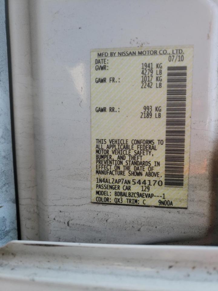 Photo 10 from auction – 2010 NISSAN ALTIMA BAS with VIN 1N4AL2AP7AN544170