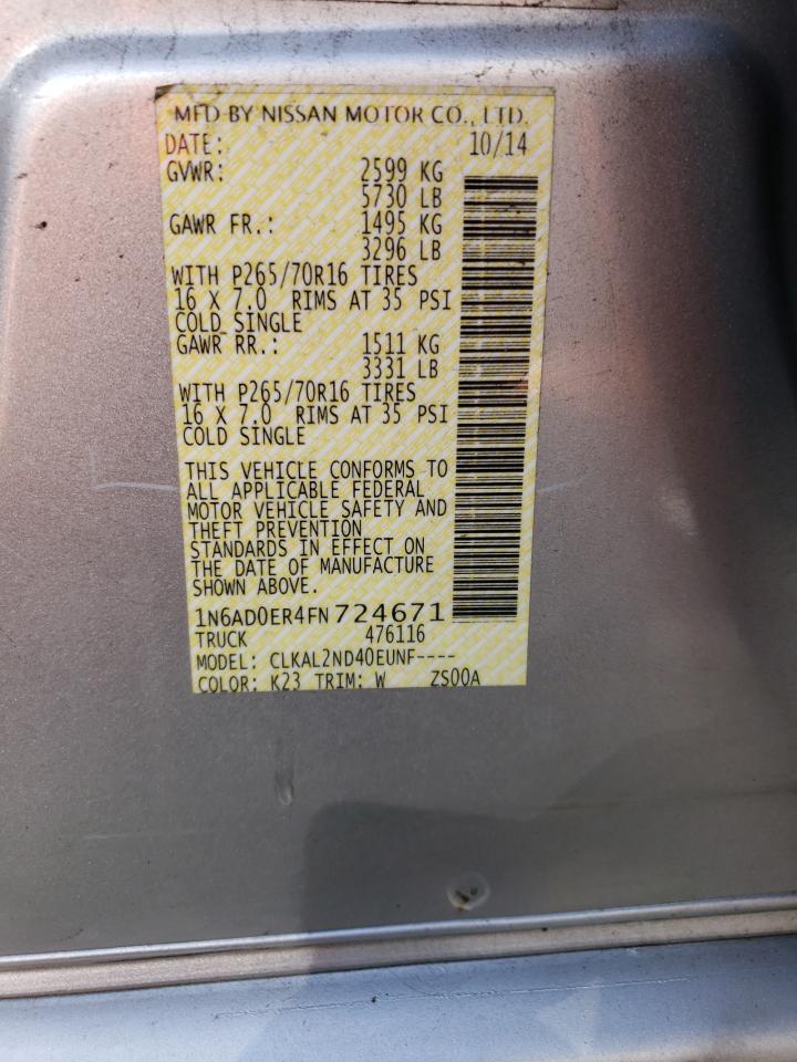 Photo 10 from auction – 2015 NISSAN FRONTIER S with VIN 1N6AD0ER4FN724671